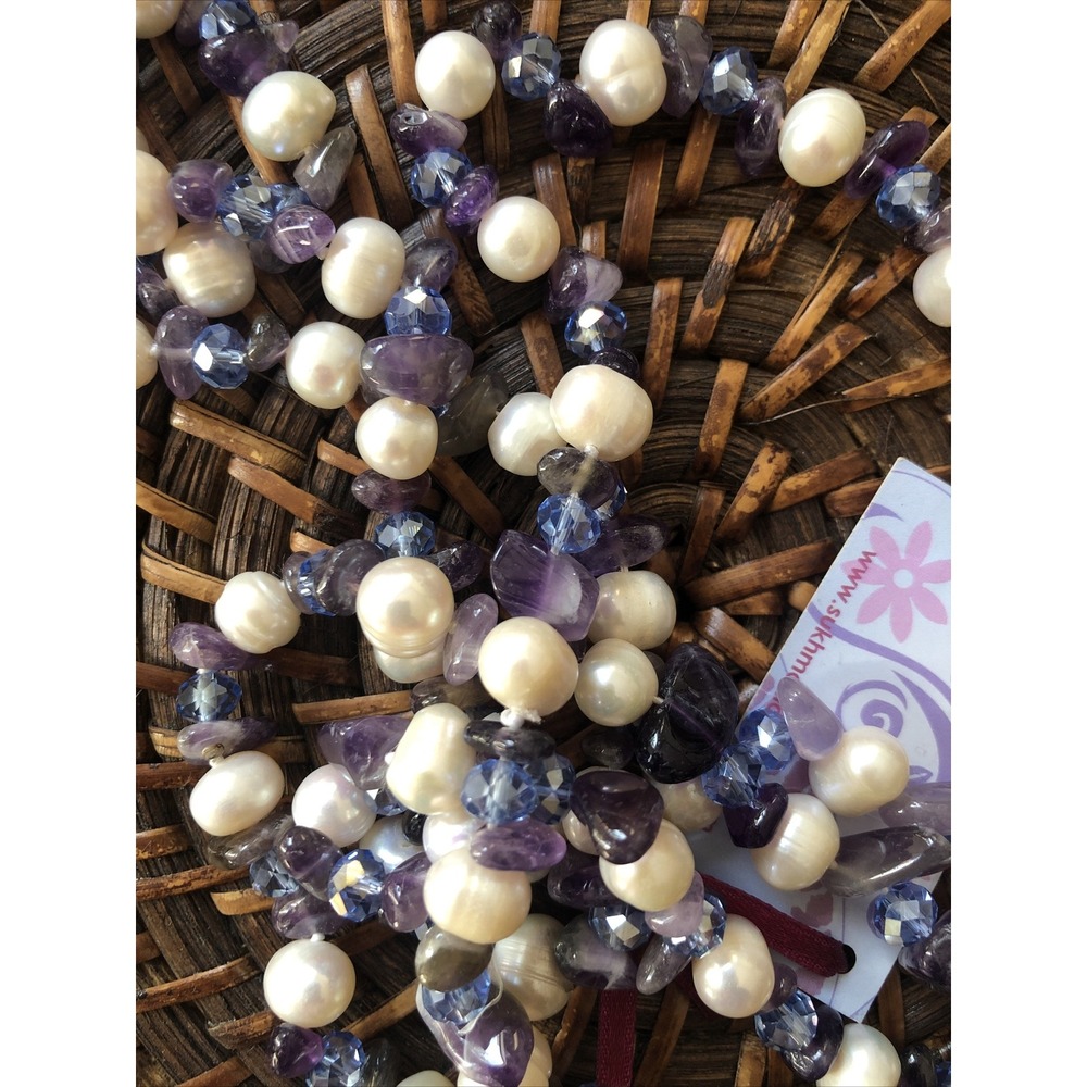 Sukhmani Design Freshwater Pearl 8-9 mm and Amethyst 48 inch necklace NWT - Picture 3 of 3